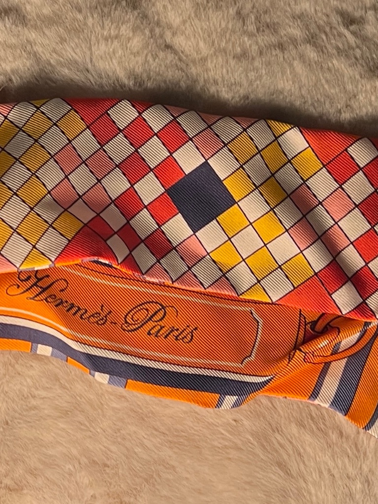 Hermes Silk Colliers Et Chiens Twilly Orange / Gris Bleute
